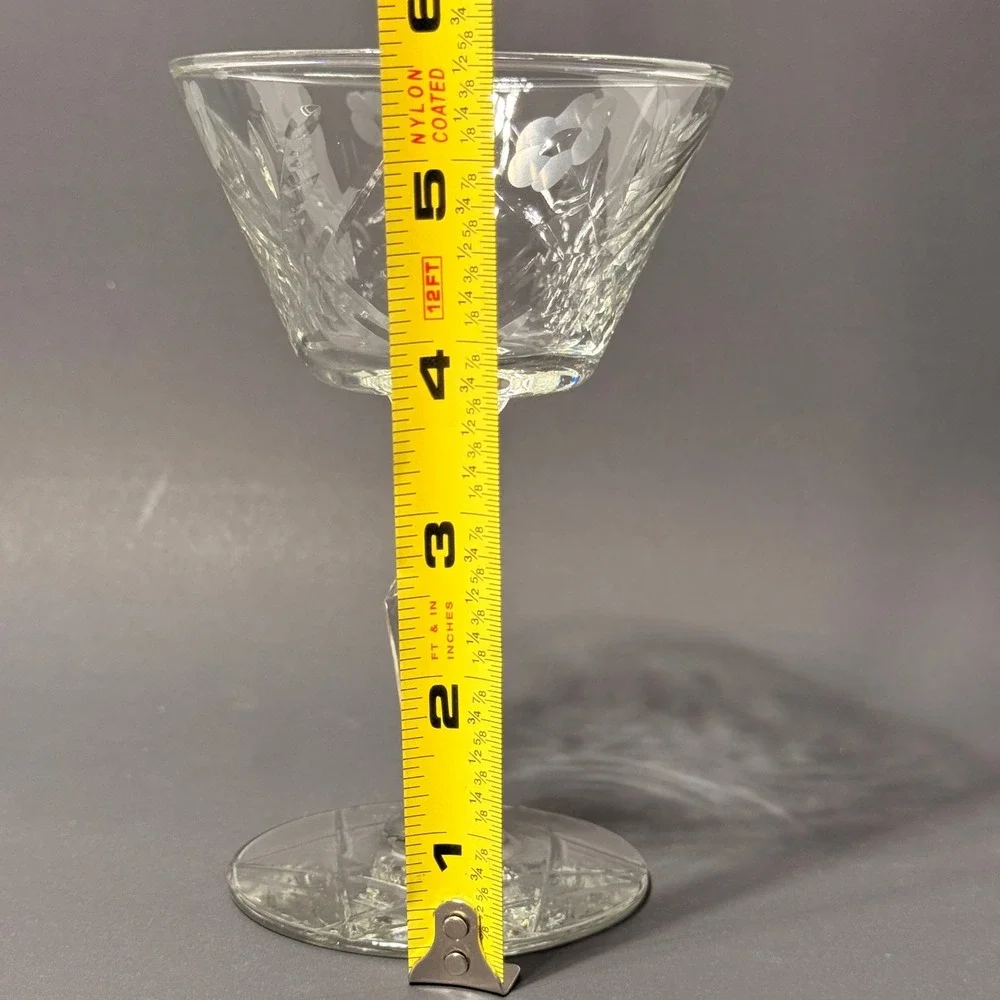 Set of 10 Vintage Libbey Rock Sharpe Crystal Cocktail Glasses Etched Floral MCM